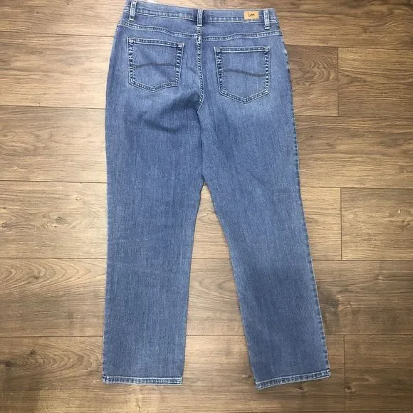 Lee womens relaxed fit straight jeans size 12 SHORT stretch BLUE wash - Picture 11 of 14